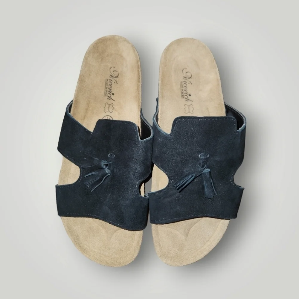 Nicerich Birkenstock black suede slide sandals size 42 8